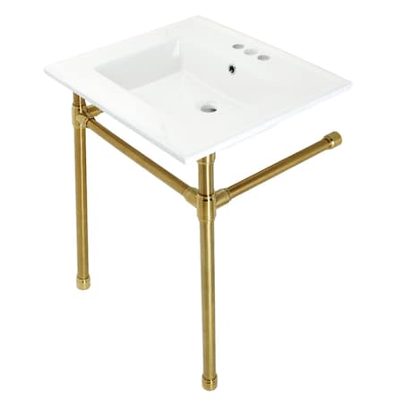 Fauceture KVPB25227W47 Dreyfuss 25" Console Sink W/SS Leg (4", 3 Hole), Wht/Brass KVPB25227W47